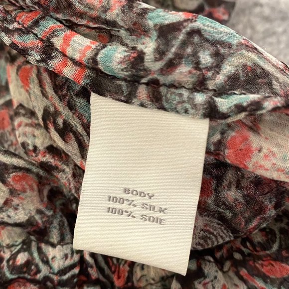 - Ella Moss Loose Floral 100% Silk Blouse Ruffled Neckline & Hem SMALL   - K918 - Picture 9 of 10
